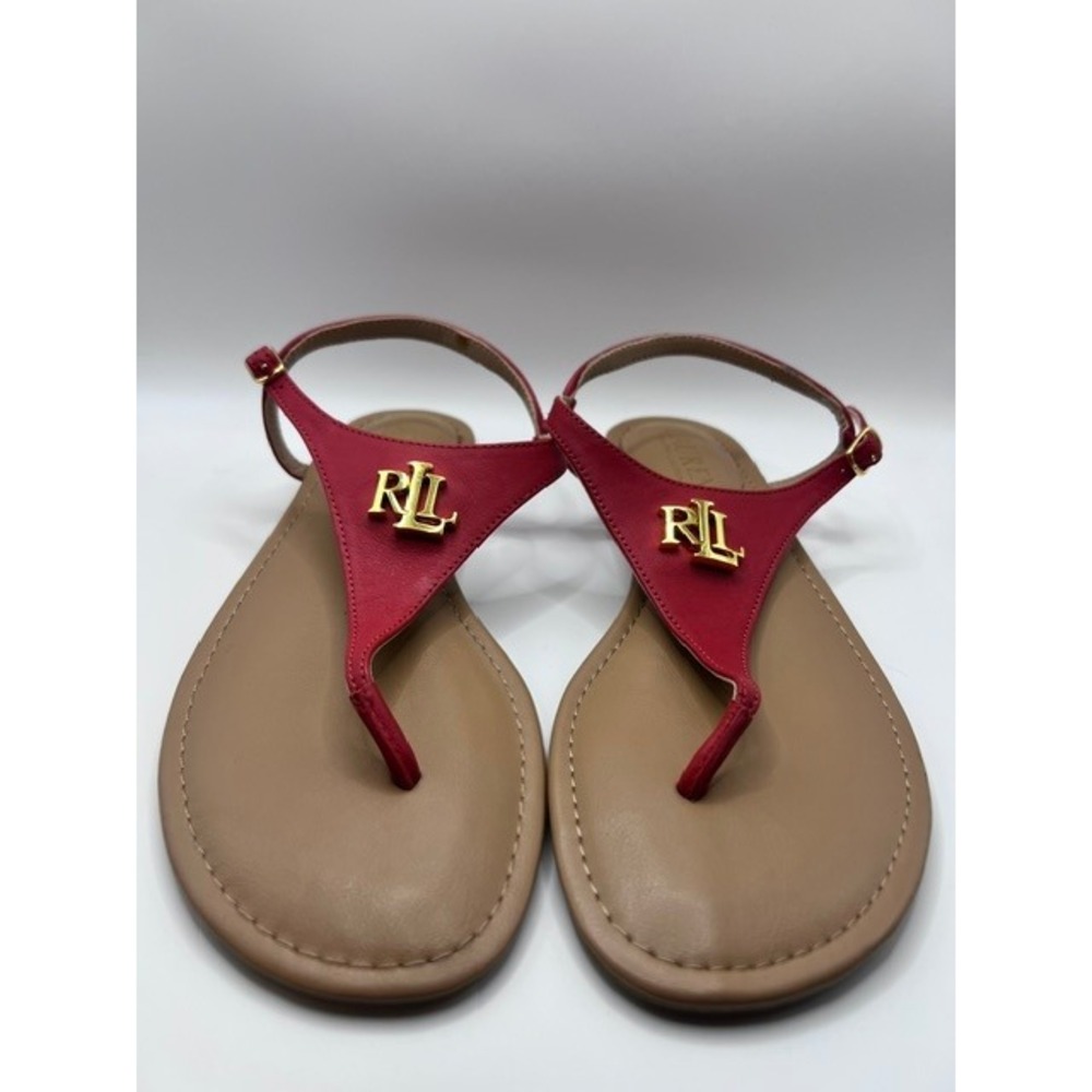 NWOT Lauren Ralph Lauren Ellington Casual Chic Red Leather Flat Sandals Sz 6.5